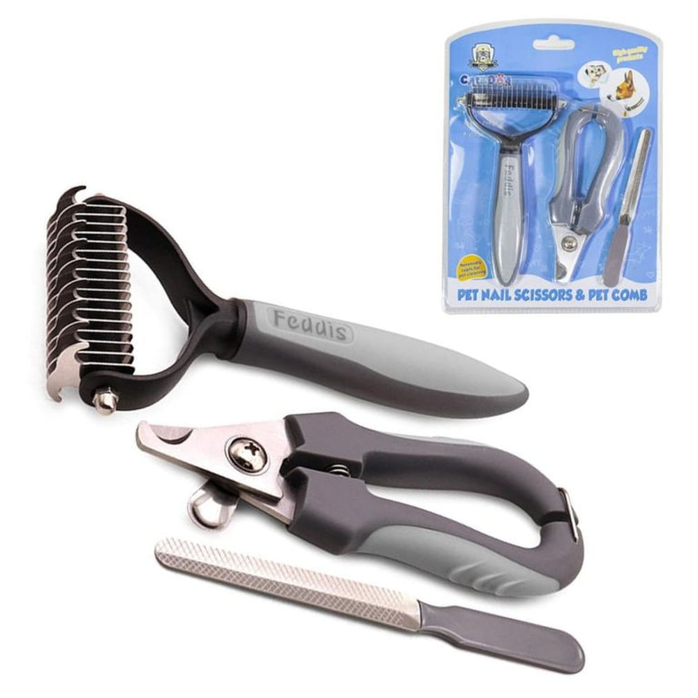 PEINE DESMOTADOR CORTA UÑAS Y LIMA KIT PLOMO GRANDE