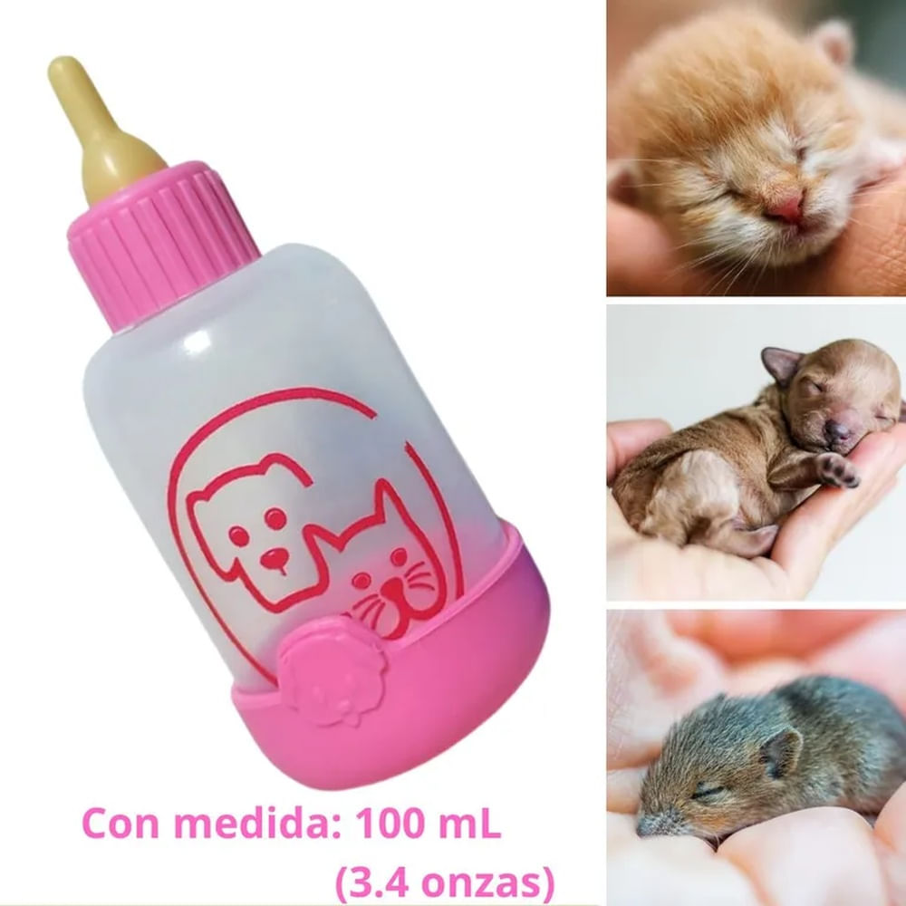 BIBERON PARA MASCOTAS CON BASE x 100 mL - ROSADO