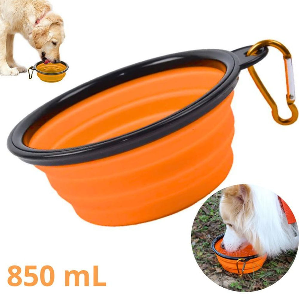 PLATO PORTATIL PLEGABLE PARA MASCOTA 850mL - NARANJA INTENSO
