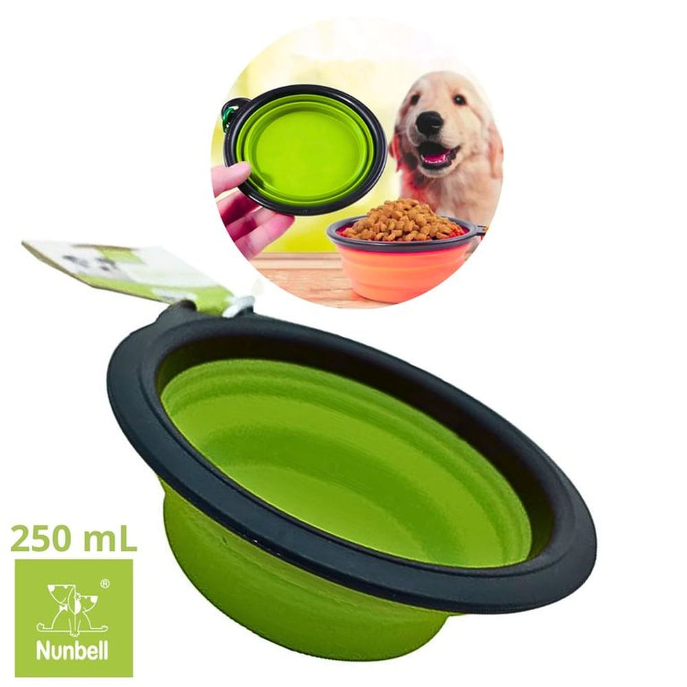 PLATO PORTATIL PLEGABLE MASCOTA NUNBEL-VERDE LIMON 250 ML