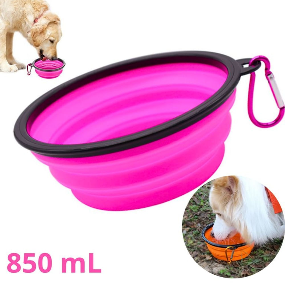 PLATO PORTATIL PLEGABLE PARA MASCOTA 850mL - CHICLE