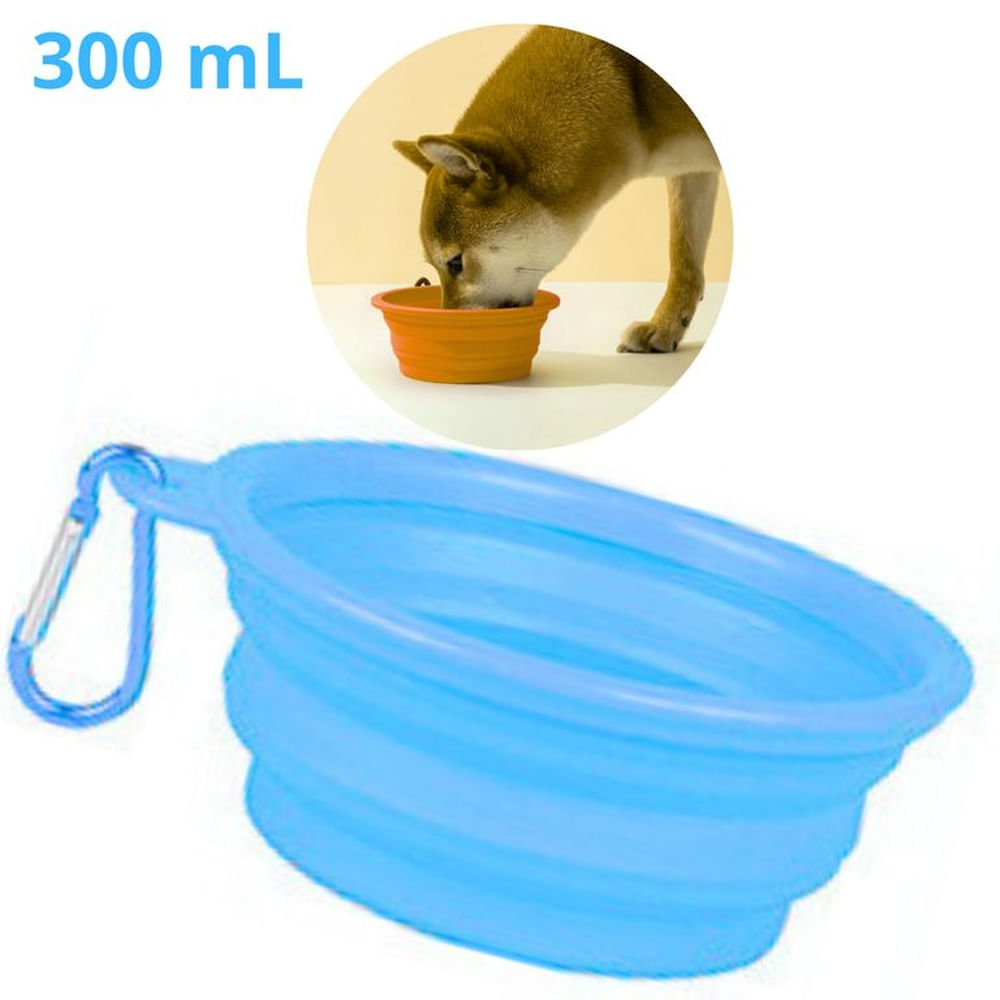 PLATO PORTATIL PLEGABLE PARA MASCOTA - CELESTE