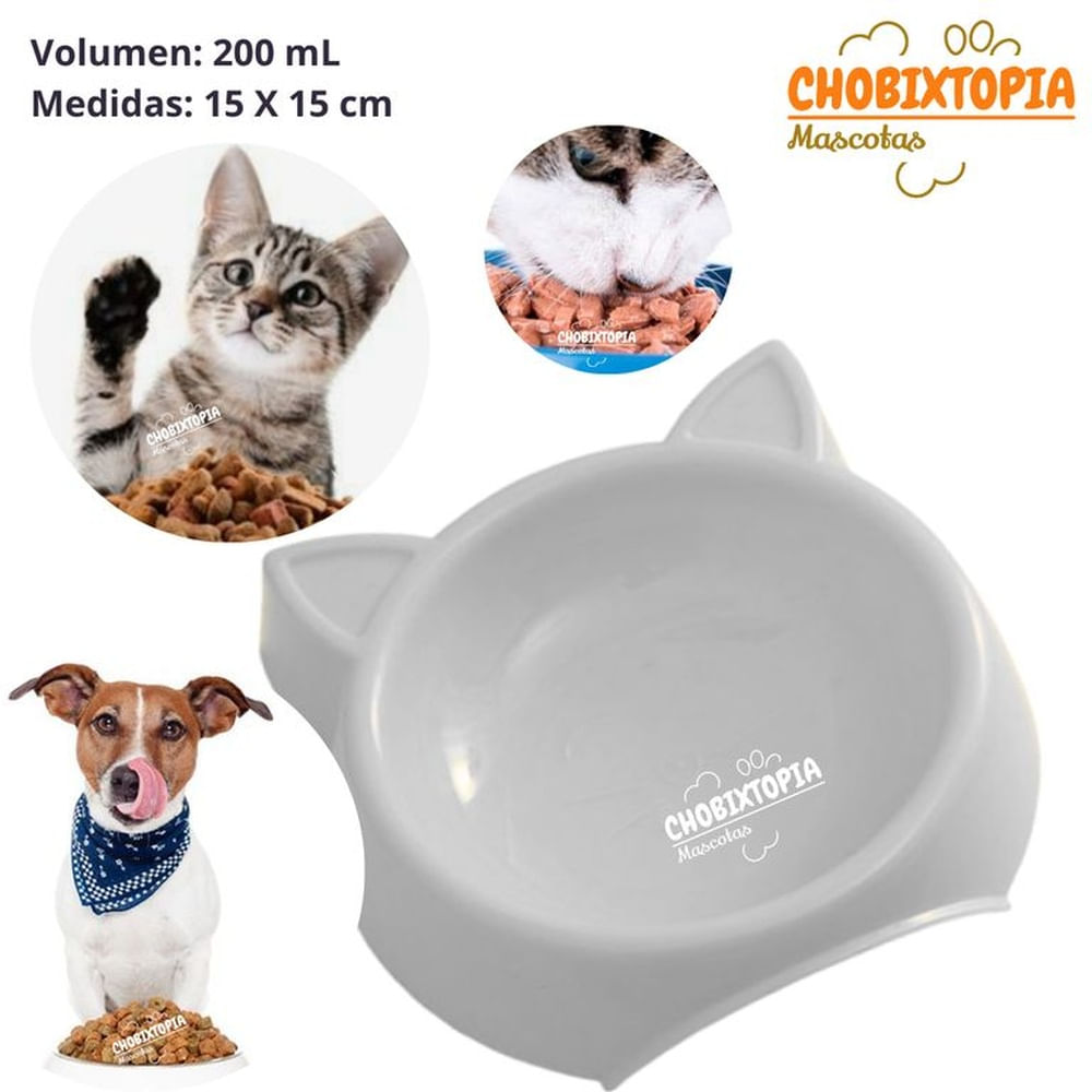 PLATO PARA MASCOTA OREJITAS GRIS BEBE x 200 ML