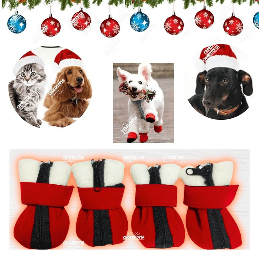 ZAPATOS IMPERMEABLES PARA PERROS Y MASCOTAS NAVIDEÑO - M