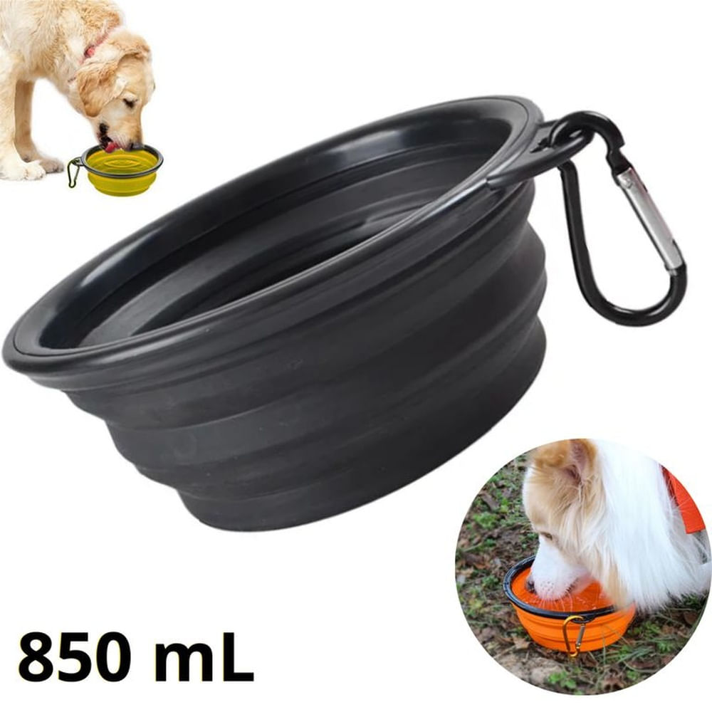PLATO PORTATIL PLEGABLE PARA MASCOTA 850mL - NEGRO