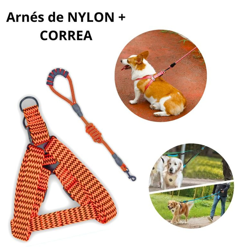 ARNÉS CON CORREA C-MANGO ACOLCHADO P-PERROS NARANJA