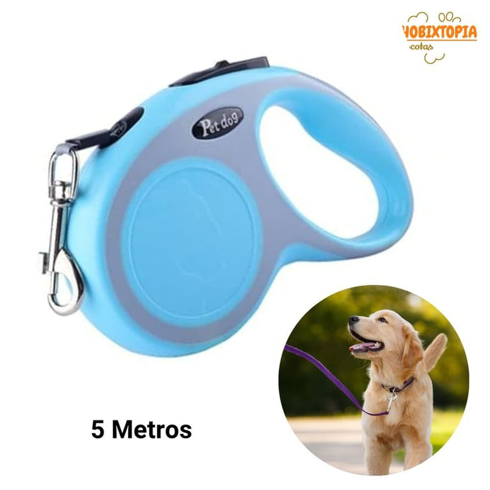 CORREA RETRACTIL DE POLIESTER PARA MASCOTAS CELESTE 5M