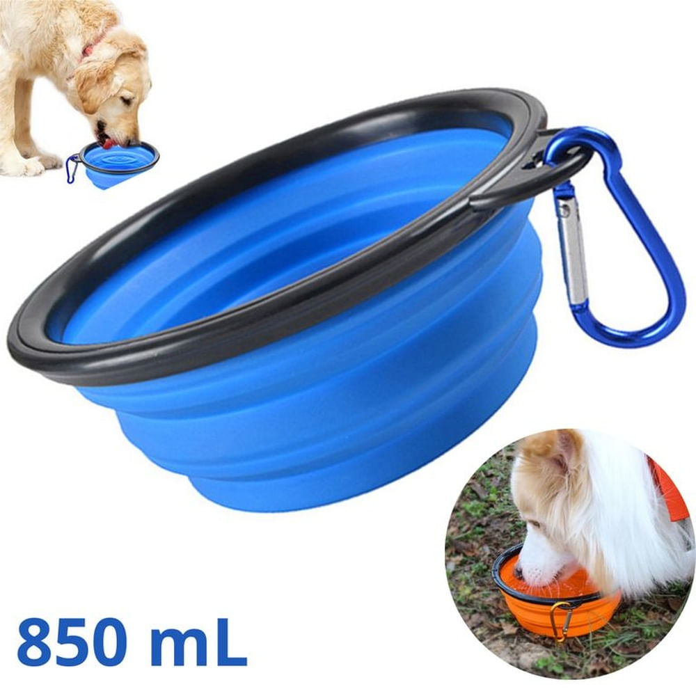 PLATO PORTATIL PLEGABLE PARA MASCOTA 850mL - AZUL