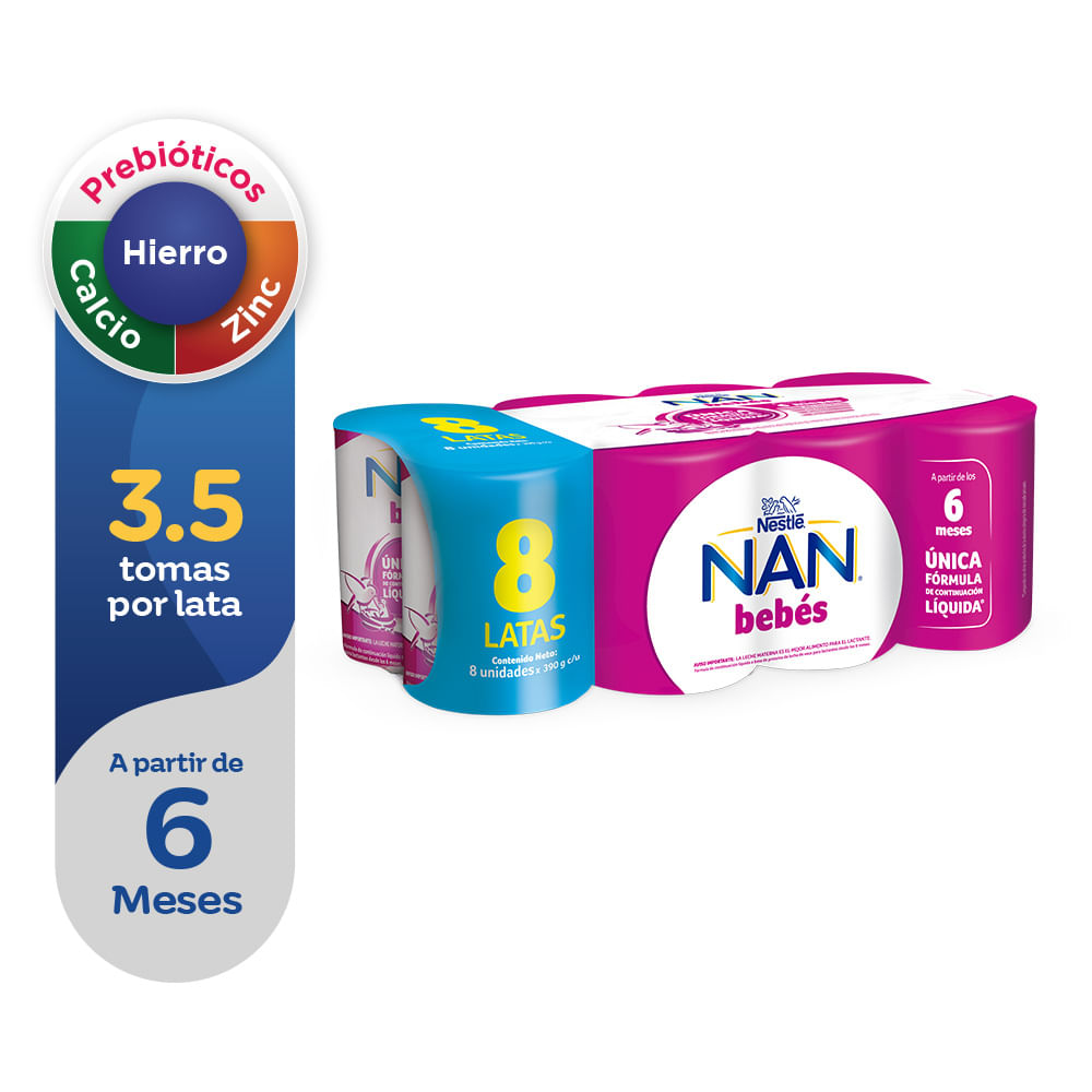 Formula Láctea NAN 2 Bebés Lata 390g Paquete 8un