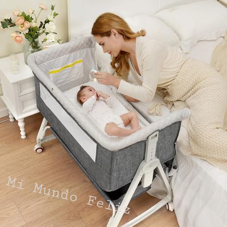 Cuna para Bebe Ebaby con Colchon Antialergico Rosado Cuna para Bebe Colecho con 6 Niveles y Mosquitero