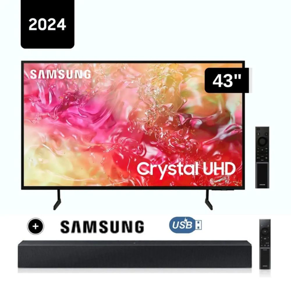 Televisor Samsung 43 Crystal UHD UN43DU7000GXPE Smart Tizen OS INCLUYE Sound bar Samsung C400