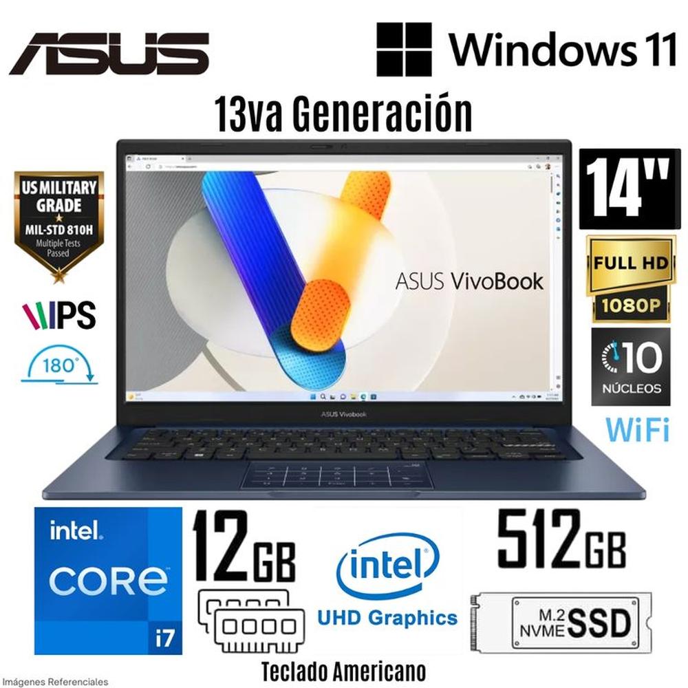 Laptop Asus Vivobook 14 X1404VA-I712512 Intel Core i7-1355U 12GB RAM 512GB SSD 14  FHD Quiet Blue