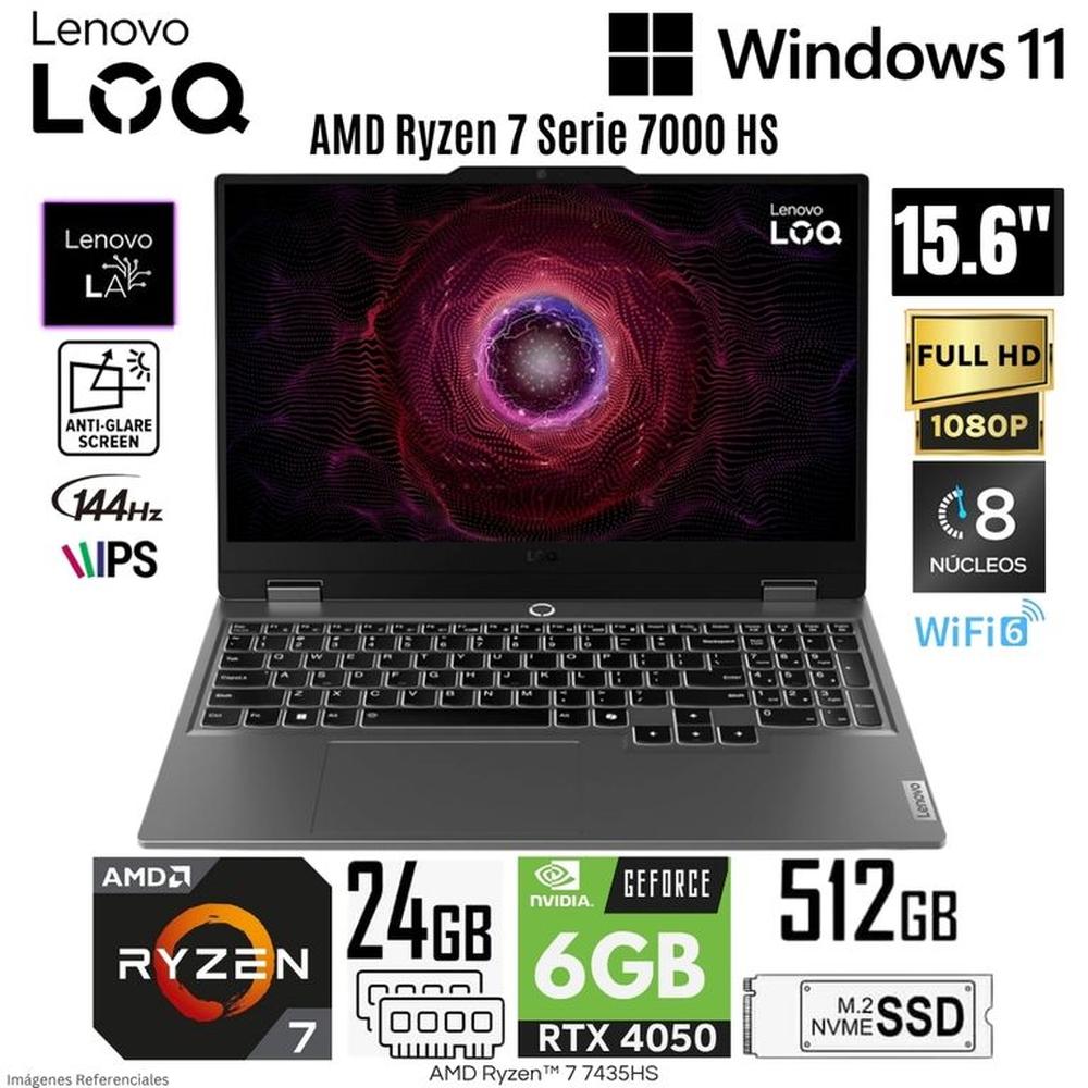 Laptop Lenovo LOQ 15ARP9 AMD Ryzen 7-7435HS 24GB RAM 512GB SSD 15.6 FHD RTX4050-6GB - 83JC008GLM