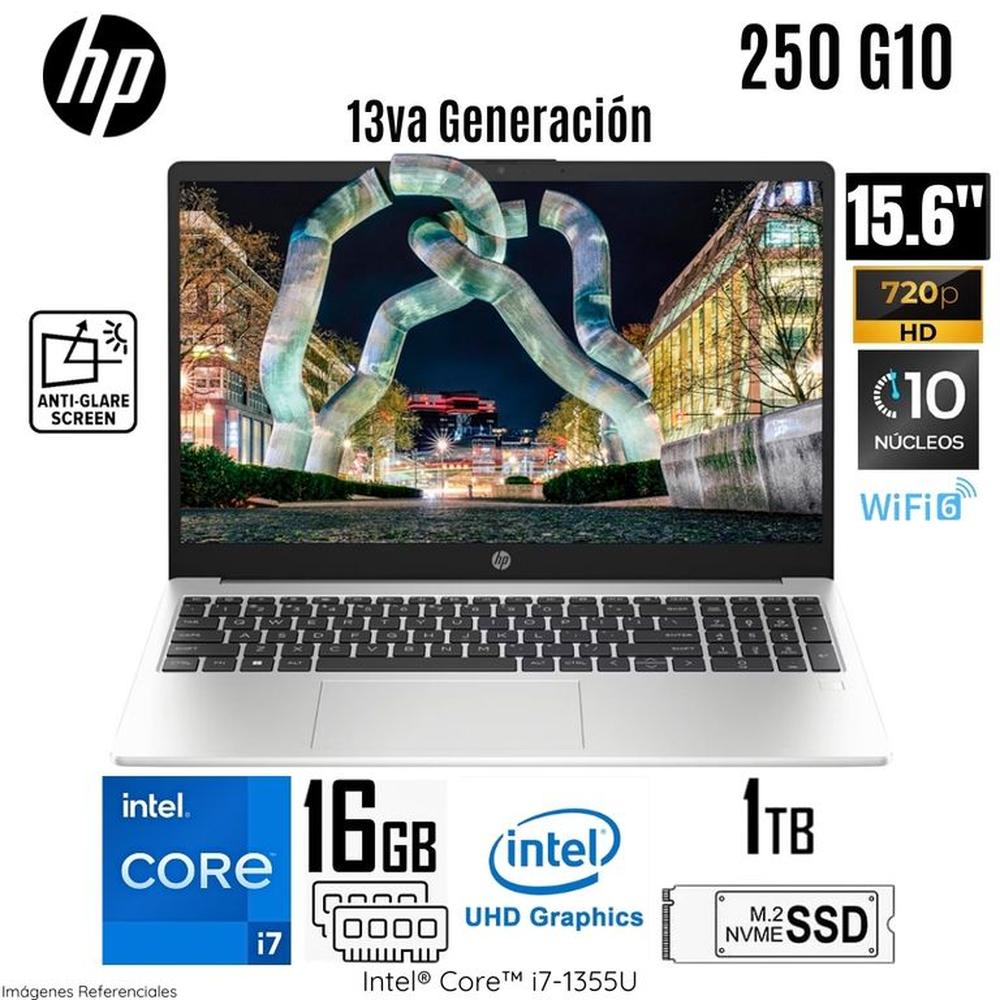 Laptop HP 250 G10 Intel Core i7-1355U 16GB RAM 1TB SSD 15.6  HD Free Dos Silver - 9S7D1LS