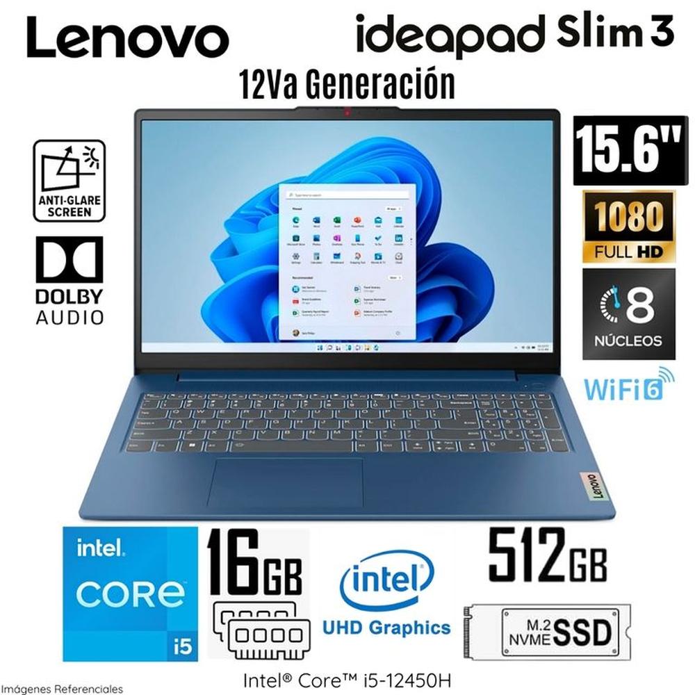 Laptop Lenovo IdeaPad Slim 3 15IAH8 Intel Core i5-12450H 16GB RAM 512GB SSD 15.6 FHD- 83ER001DLM
