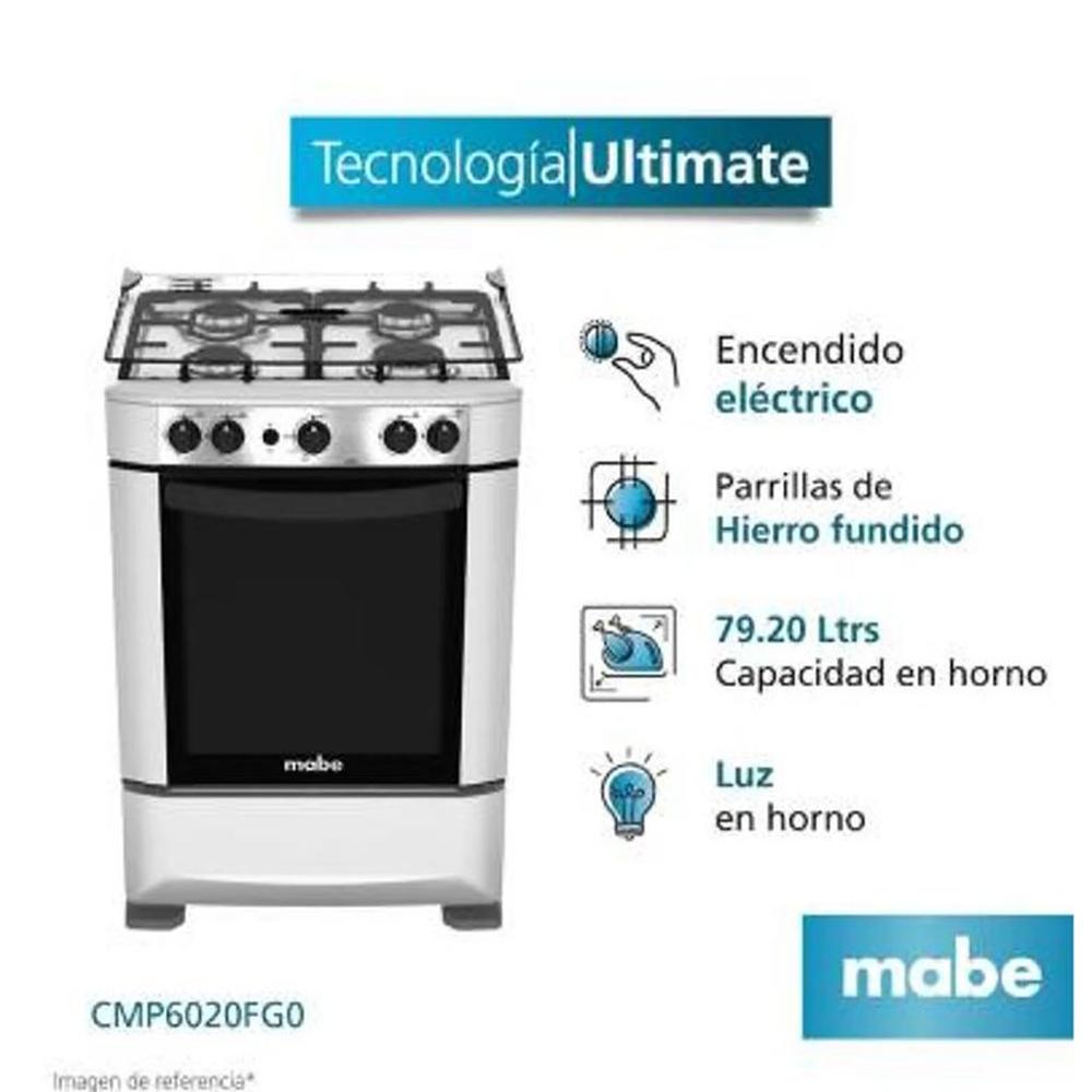 COCINA DE PIE A GAS MABE CMP6020FG0 4 QUEMADORES GRIS