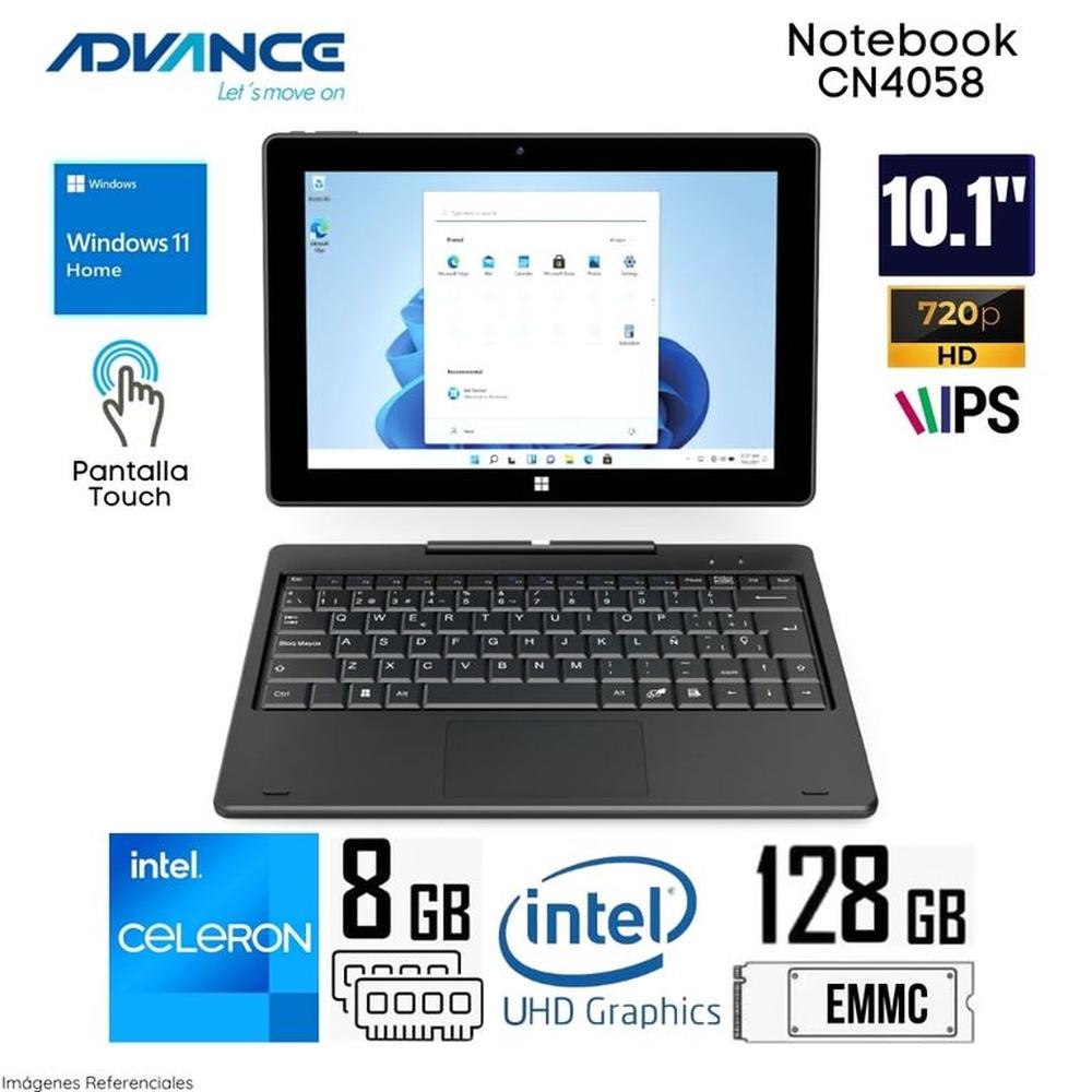 Laptop Advance CN4058 2 en 1 Celeron N4020 8GB  128GB 10.1  Pantalla táctil Wind 11