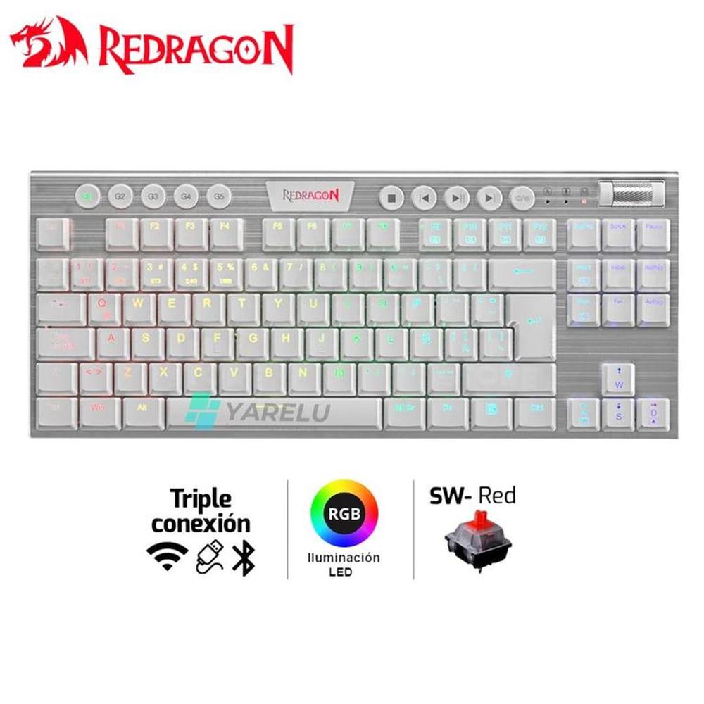 Teclado Mecánico Redragon HORUS TKL K621W-RGB Inalámbrico Switch Red