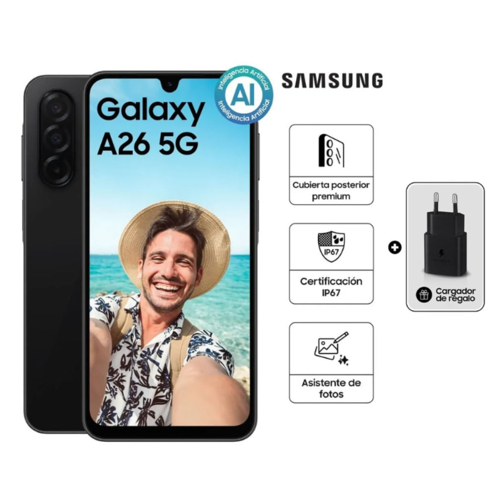 Celular Samsung Galaxy A26 6.7"" 6GB RAM 128GB Negro + Cargador
