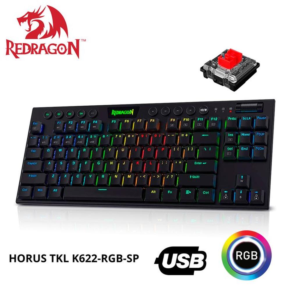 Teclado Mecánico Redragon HORUS TKL K622-RGB-SP BLACK Cableado