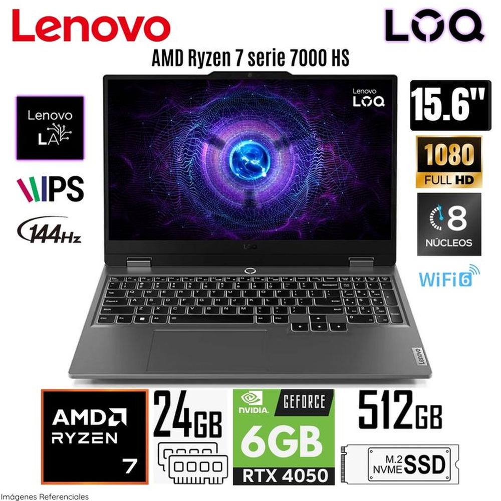 Laptop Lenovo LOQ 15ARP9 AMD Ryzen 7-7435HS 24GB RAM 512GB SSD 15.6 FHD RTX4050-6GB - 83JC008GLM