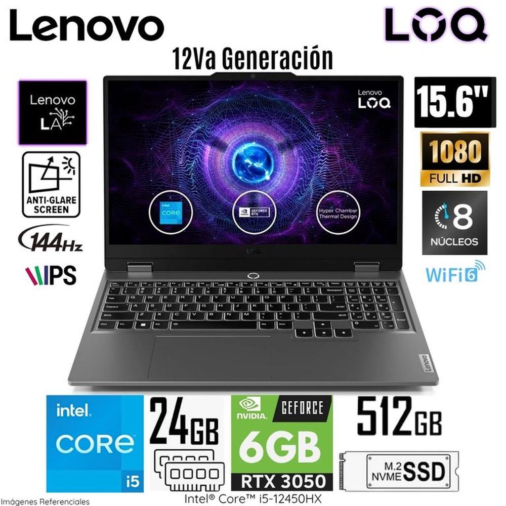 Laptop Lenovo LOQ Intel Core i5-12450HX 24GB RAM 512GB SSD 15.6  FHD RTX 3050-6GB - 83GS00EQLM