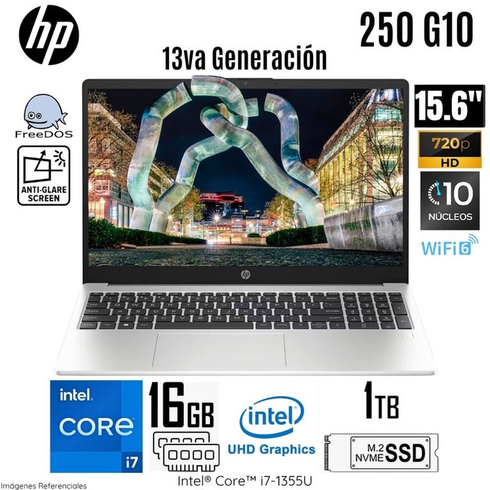 Laptop HP 250 G10 Intel Core i7-1355U 16GB RAM 1TB SSD 15.6  HD Free Dos - 9S7D1LS