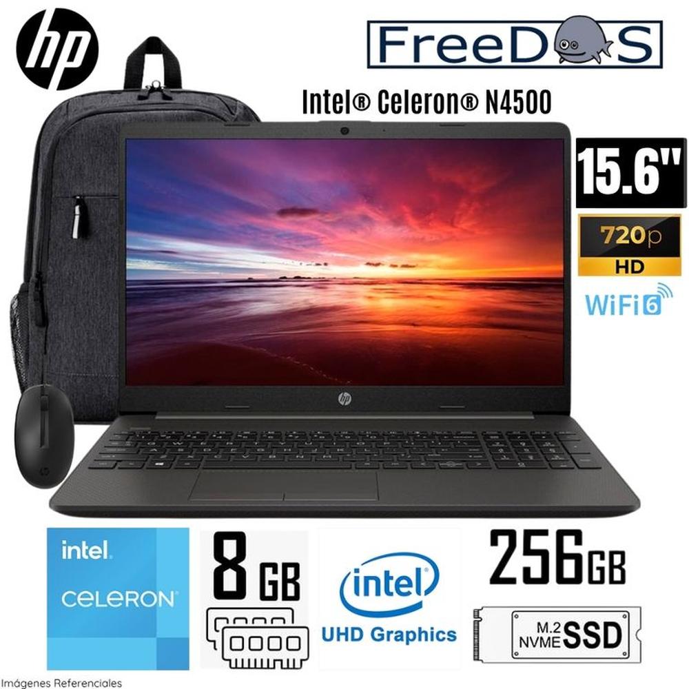 Laptop HP 250 G9 Intel Celeron N4500 8GB RAM 256GB SSD 15.6  HD Free Dos Mochila y Mouse - A12FJLA