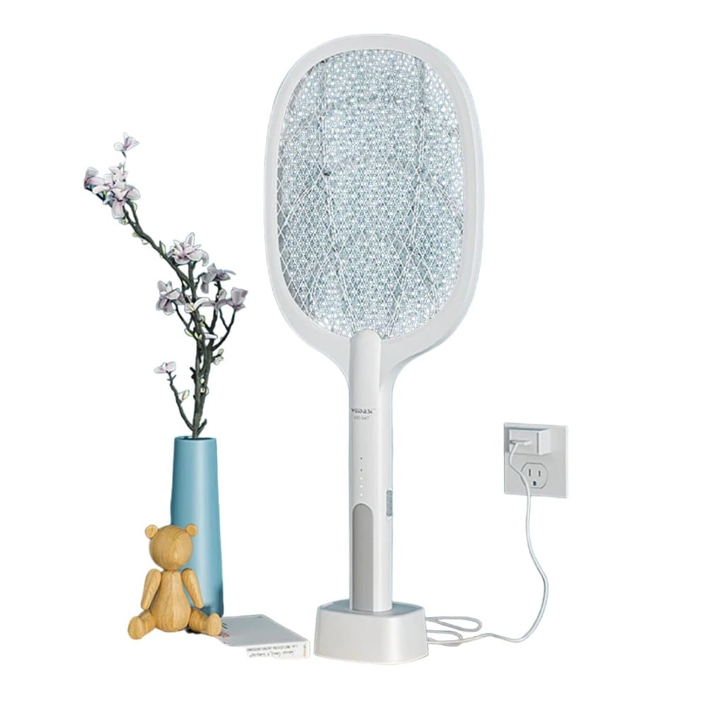Raqueta Eléctrica Recargable Mata Moscas e Insectos Blanco