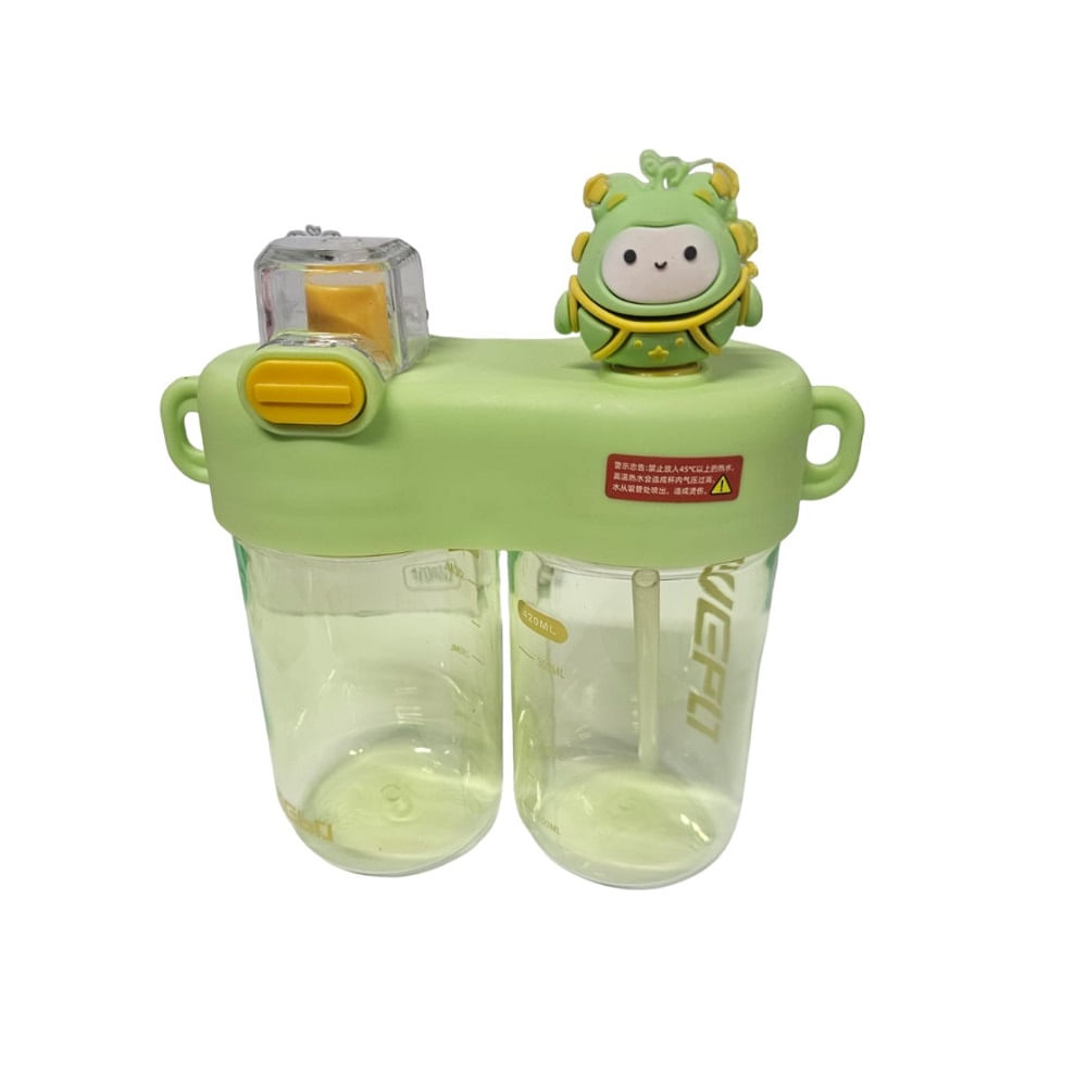 Botella de Agua De Dibujos Animados para Niños con Dos Compartimentos Verde