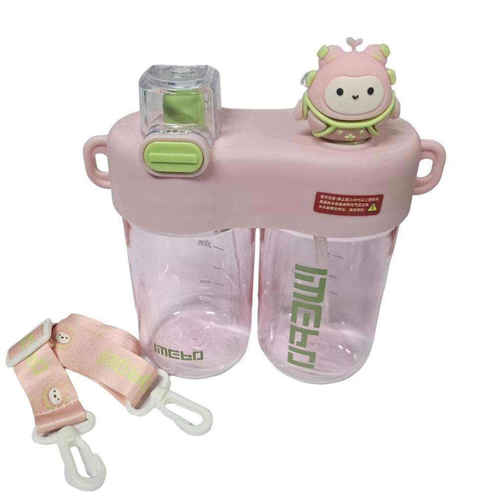 Botella de Agua De Dibujos Animados para Niños con Dos Compartimentos Rosado