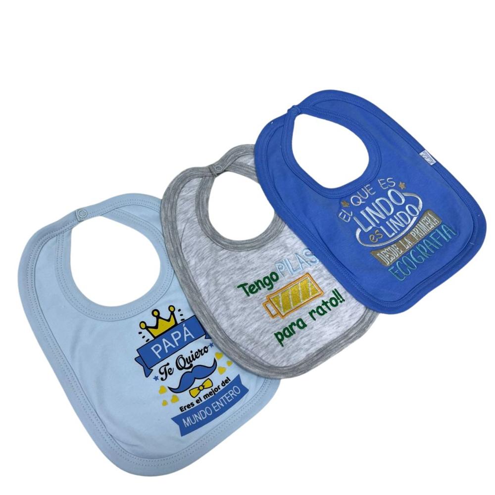 PACK 3 BABERO CON FRASE DE ALGODON NIÑO