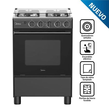 Cocina A Gas MIDEA 4 Quemadores MGS24FS2LFABBC Negro