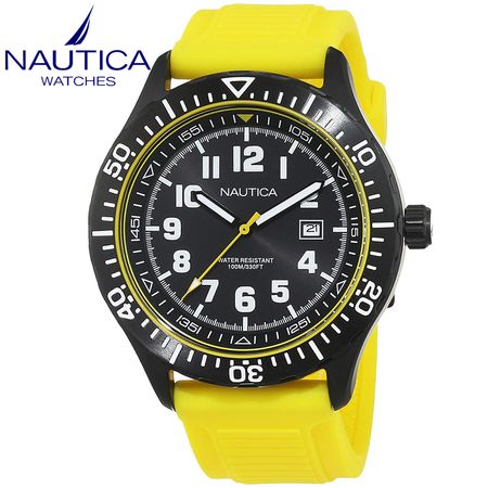 Reloj Nautica NSR 105 NAD13527G Fecha Acero Inoxidable Correa de Silicona Amarillo