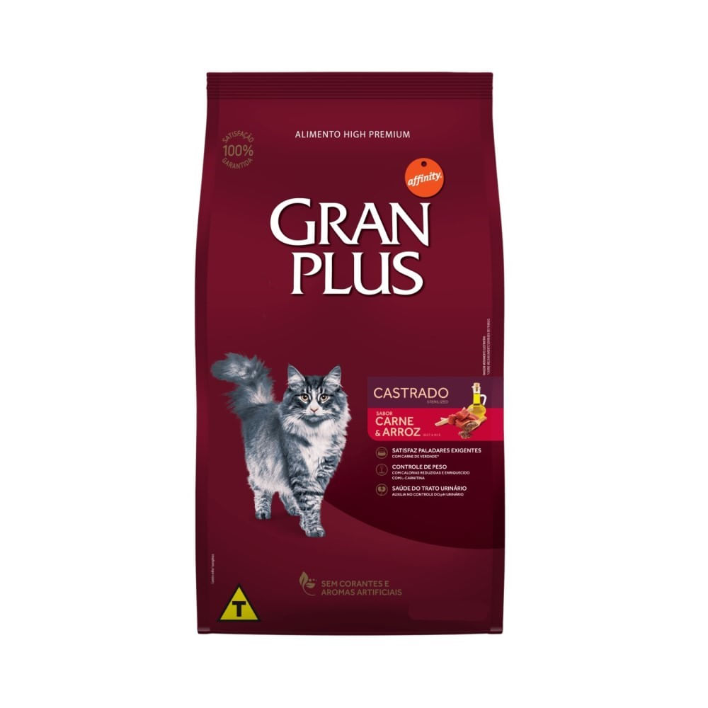 Alimento para Gato Gran Plus Adultos Castrados Carne y Arroz 3 Kg