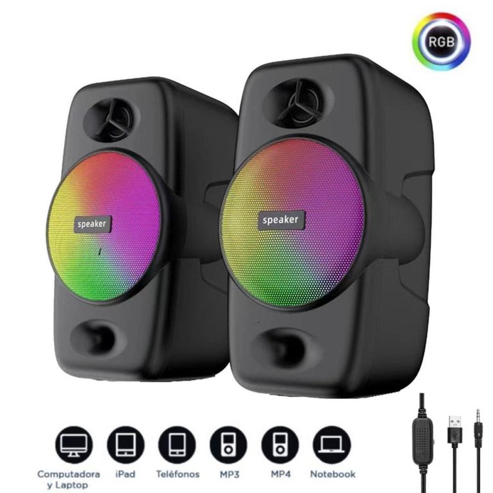 Parlante para Pc Laptop Luz RGB Multimedia Modelo E-1055