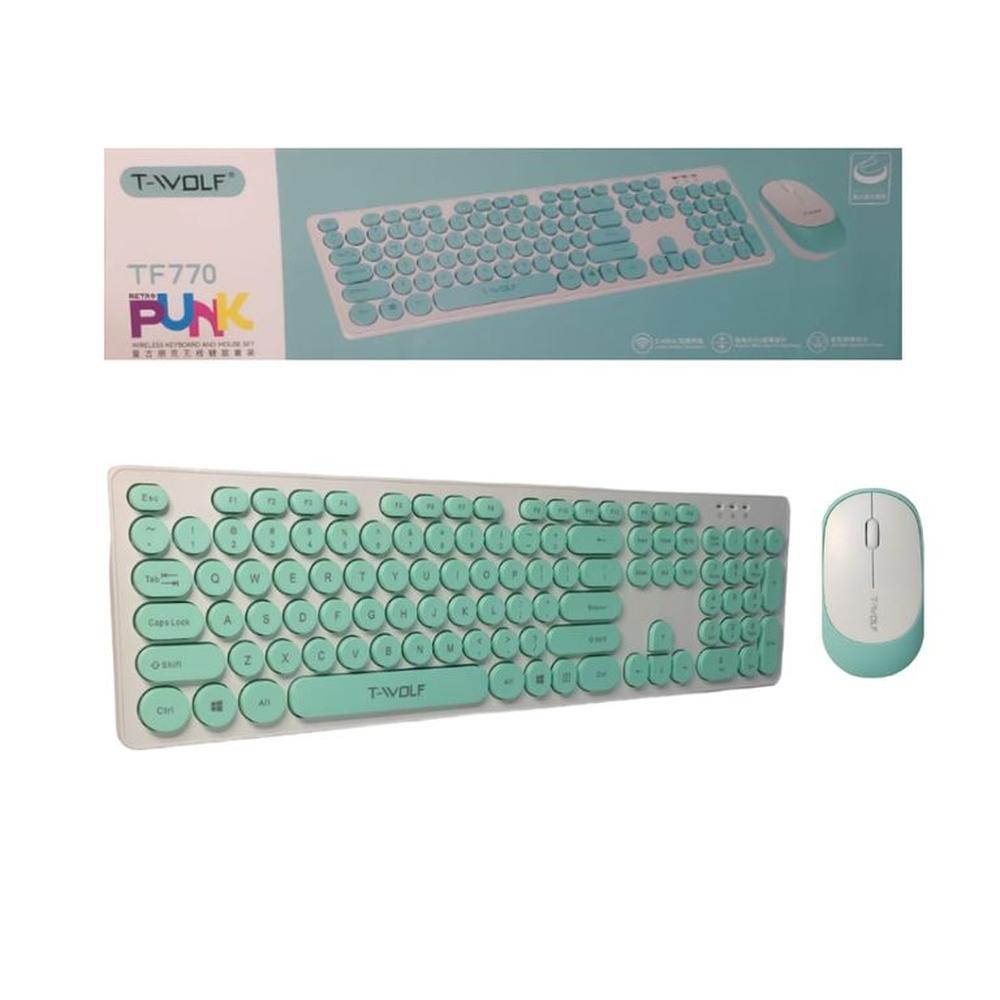Kit Teclado y Mouse Inalámbrico para Pc Laptop Blanco Verde