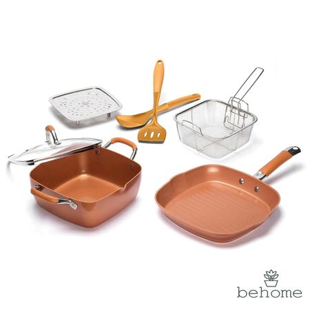 Set Behome De Olla Y Sartén x7 Copper Set De Olla Y Sartén Copper Cobre 7 Piezas