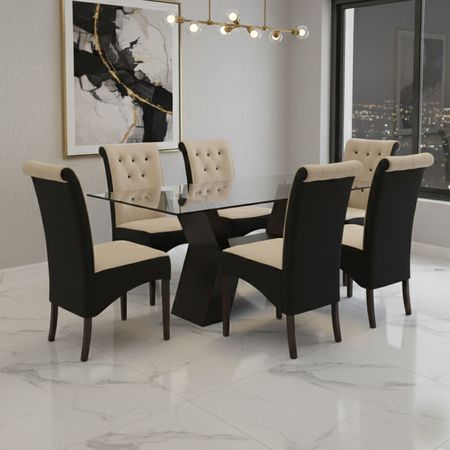 Juego de Comedor Alí de 6 sillas color Beige Chocolate de AMBIENTA HOME