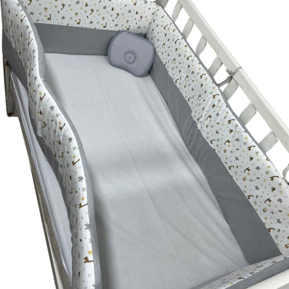 PROTECTORES LATERALES PARACHOQUES DE BARANDA PARA CUNA CON ALMOHADITA GRIS