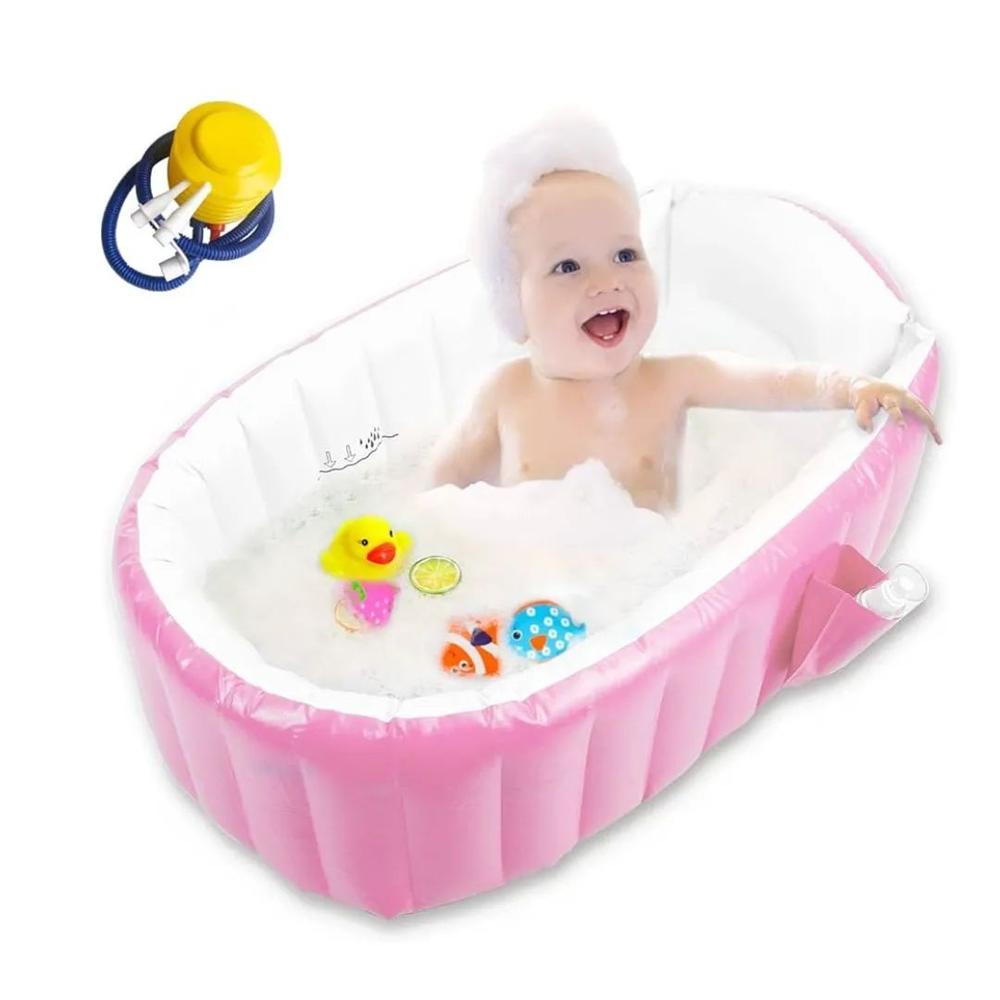 Bañera De Bebe Baño Inflable Portátil Con Bomba Rosado