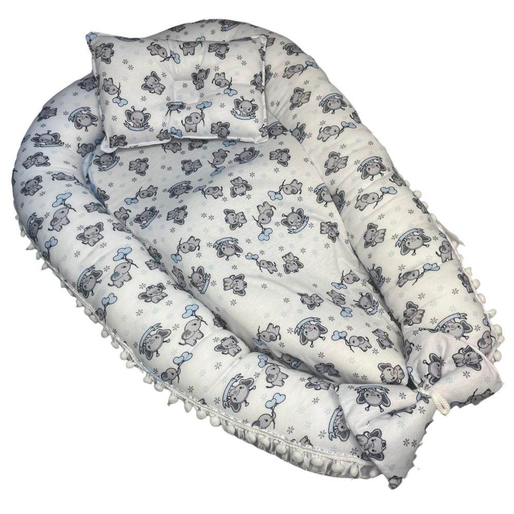 nido colecho para bebe con almohada  85X 50 con forro azul con figuras