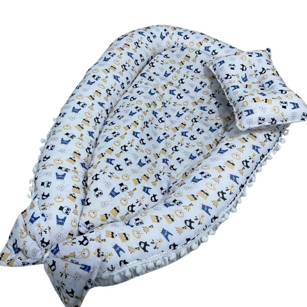 nido colecho para bebe con almohada  85X 50 con forro azul