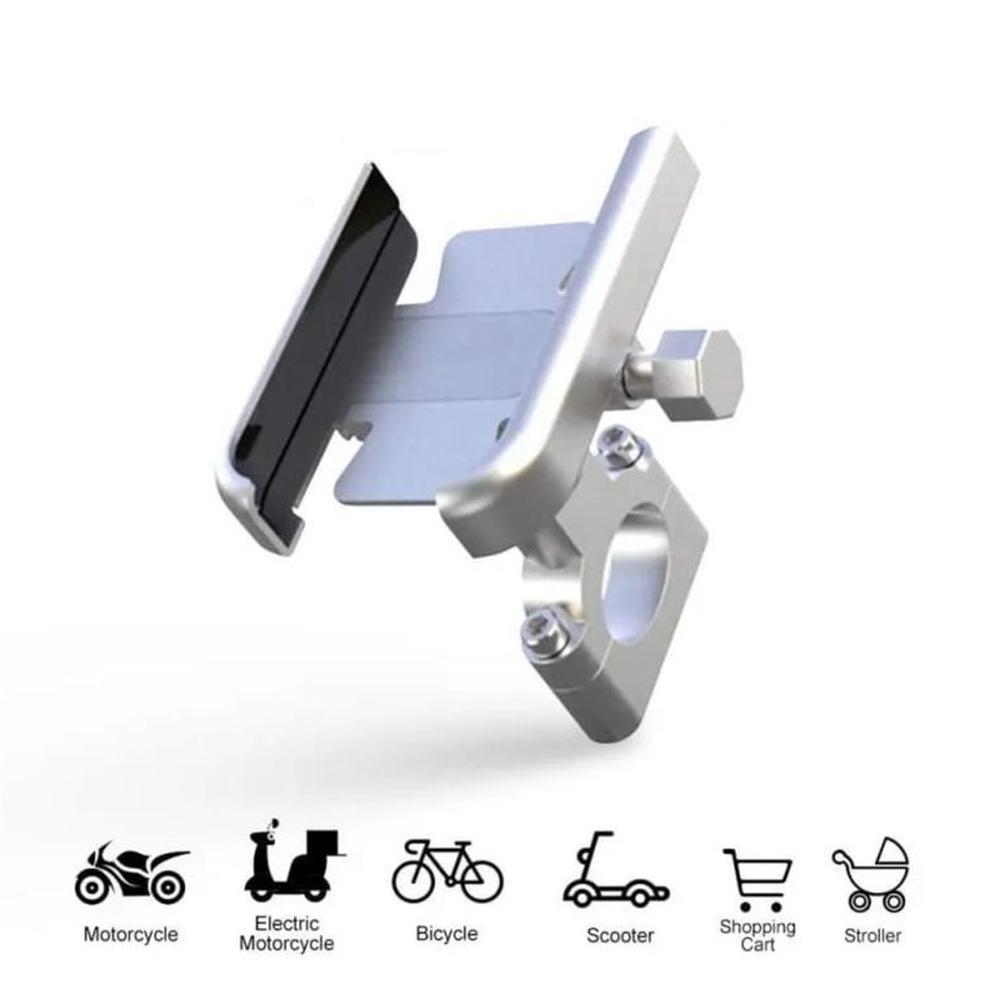 Holder Aluminio Celular Moto Bicicleta Scooter Soporte 360 Plomo
