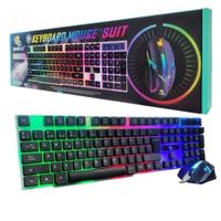 Kit Teclado y Mouse Gamer para Pc Laptop Cable USB Luz RGB Negro