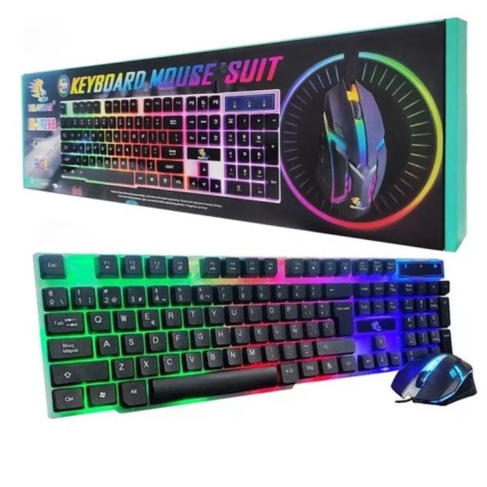 Kit Teclado y Mouse Gamer para Pc Laptop Cable USB Luz RGB Negro