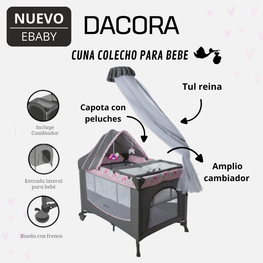 Cuna Corral Ebaby Dacora Con Diseño Rosado Dark