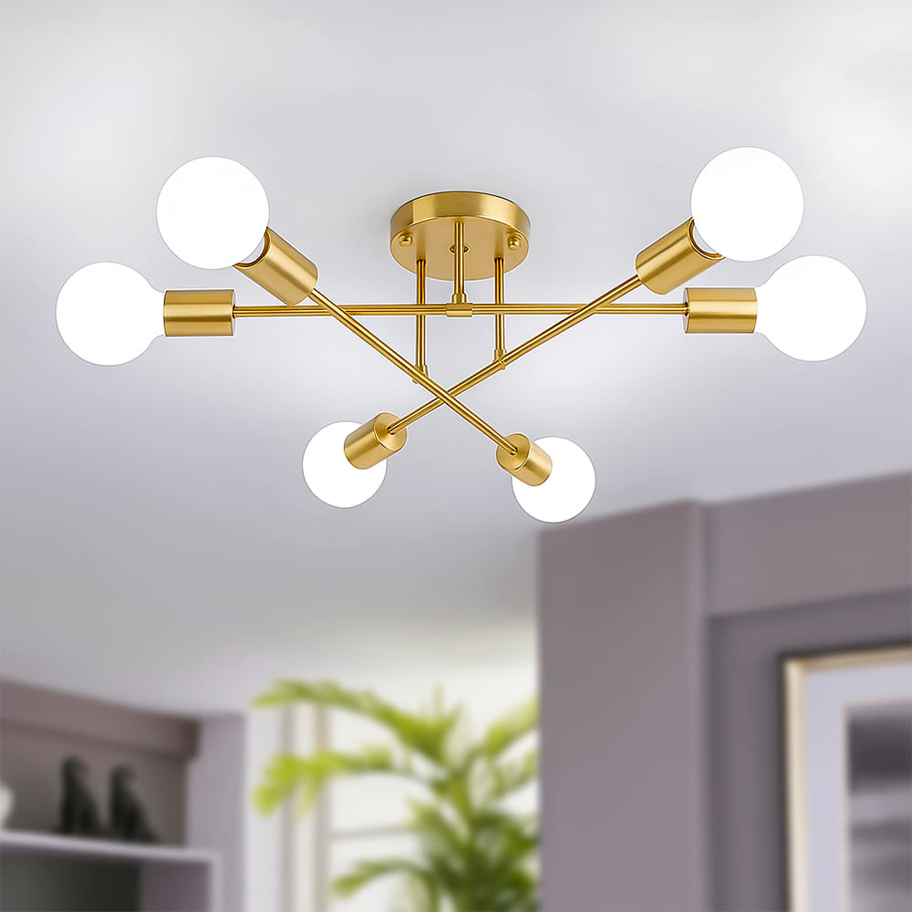 Lámpara De Techo Moderna Dorada De 6 Luces LED Estilo Minimalista Con Focos G80 Incluidos