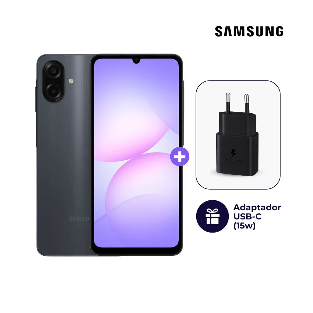 Samsung Galaxy A07 128GB 4GB Negro y Adaptador USB-C Samsung Original 15W