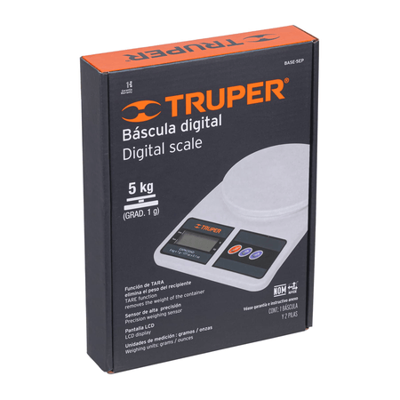 Balanza Digital Truper para Cocina 5kg BASE-5EP Balanza Digital Truper para Cocina Repostería 5kg BASE-5EP